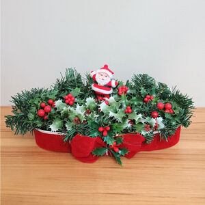 Vintage SamHall Dala Sweden Candleholder Rubber Face Santa Holly Centerpiece